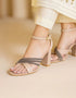 Celestina Nude Block Heels with Glitter Crossover and Ankle Strap – Essence by Rubina